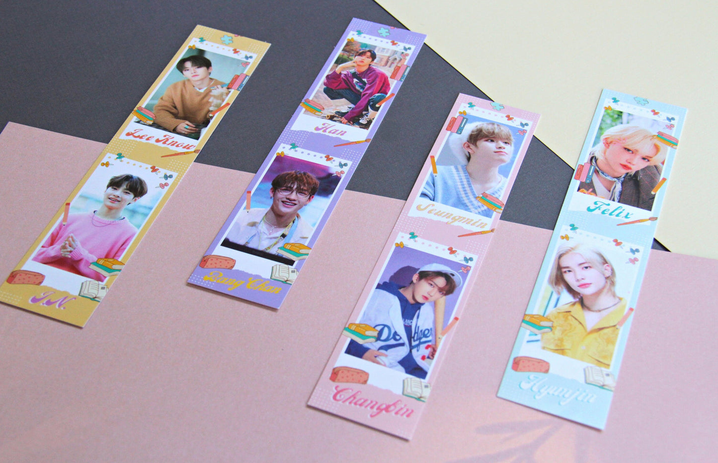 Stray Kids Cardstock Bookmarks | Laminated | Bang Chan, Seungmin, IN, Lee Know, Hyunjin, Changbin, Felix, Han