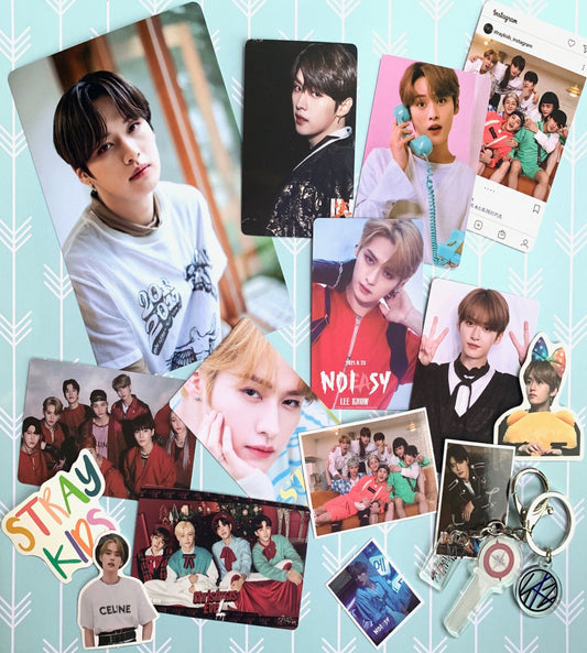 Lee Know Stray Kids Bias Pack | Basic Pack | Key Chain | Photo cards | Random | Gift for friends