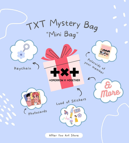 TXT Mystery bias Bag | Custom Merch Gift Bag | Goodie Bag |Bookmarks| Keychains, Stickers, Photocards, Photos, Polaroid,& More!
