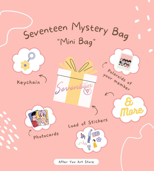 Seventeen Mystery bias Bag | Custom Merch Gift Bag | Goodie Bag |Bookmarks| Keychains, Stickers, Photocards, Photos, Polaroid,& More!