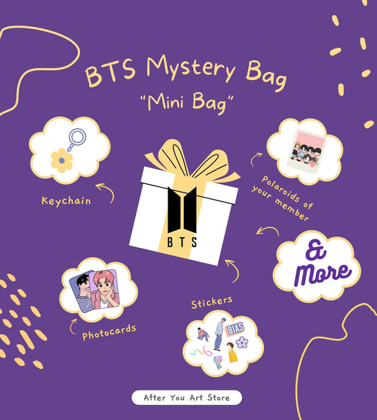 BTS Mystery bias Bag | Custom Merch Gift Bag | Goodie Bag |Bookmarks| Keychains, Stickers, Photocards, Photos, Polaroid,& More!