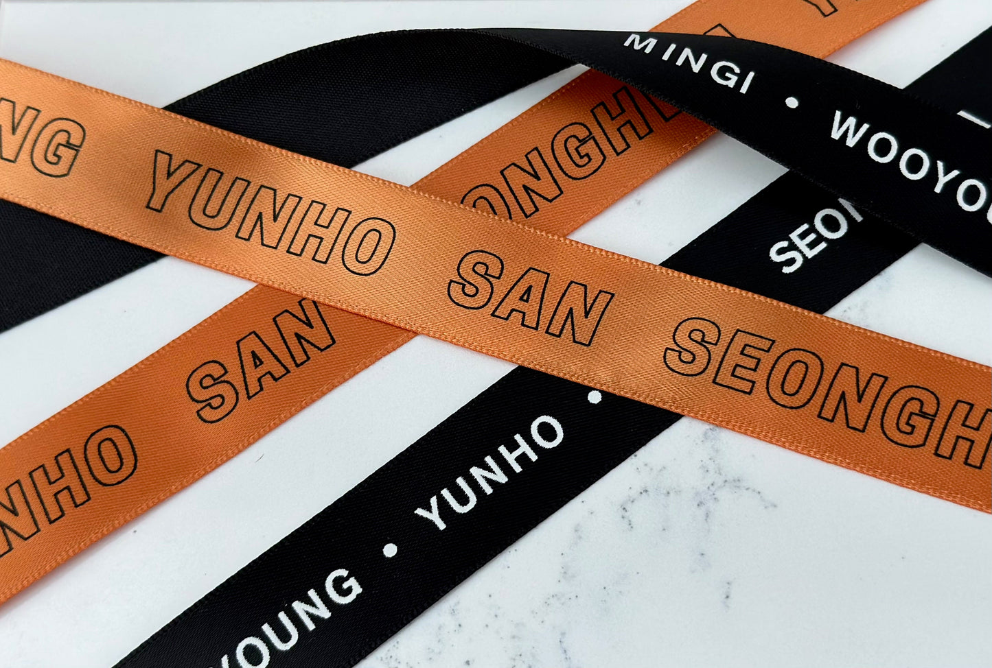 ATEEZ Ribbon | ATINY | Orange | Lightstick Bow| Sling | Kpop Merch | Mingi, Seonghwa, Wooyoung, Yeosang, San, Hongjoong, Yunho, Jongho